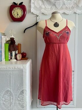 Vintage Coral babydoll pink fairy dress with beaded sequin butterfly details